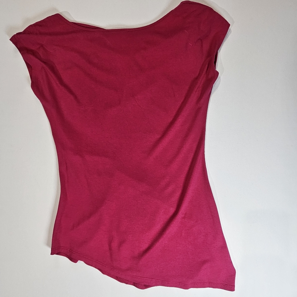 New York & Company Blouse Womens XS Hot Pink Asymmetrical Ruched Side Barbiecore - Picture 3 of 7